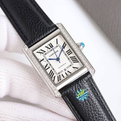 Cartier Tank Mechanical 27*37MM Imported Calfskin Bracelet Women Watch